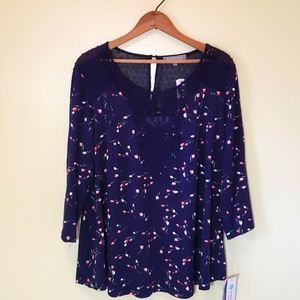 Dainielrainn 3/4 Sleeve Flower Pattern Top